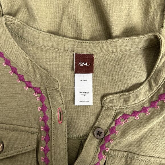 Tea Collection Outback Dress Girls Size 4 Army Green Cargo Pockets 100% Cotton - Picture 6 of 7